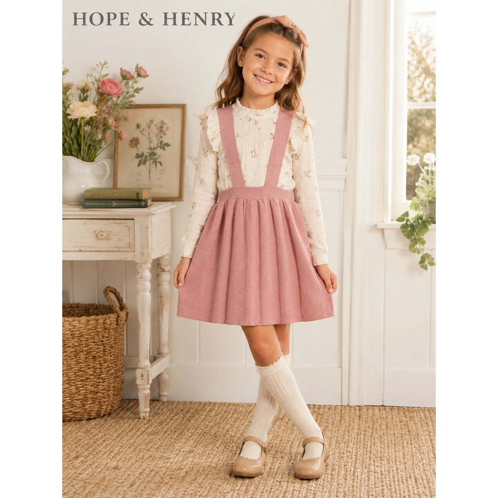 Hope & Henry Pink Knit Suspender Skirt Size 8 Girls Cottagecore